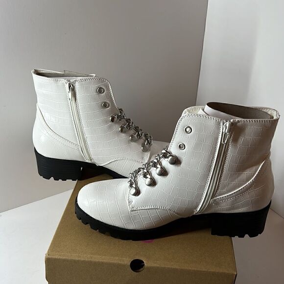 Sugar Obvi Cream Croc Combat Boots size 10M - Picture 4 of 7